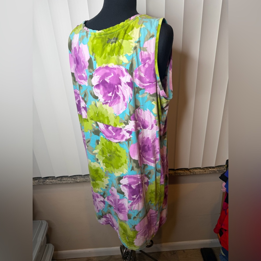 Caribbean Joe Floral Sleeveless Dress Blue Embroidered Neckline Accents Size 1X - Picture 4 of 7